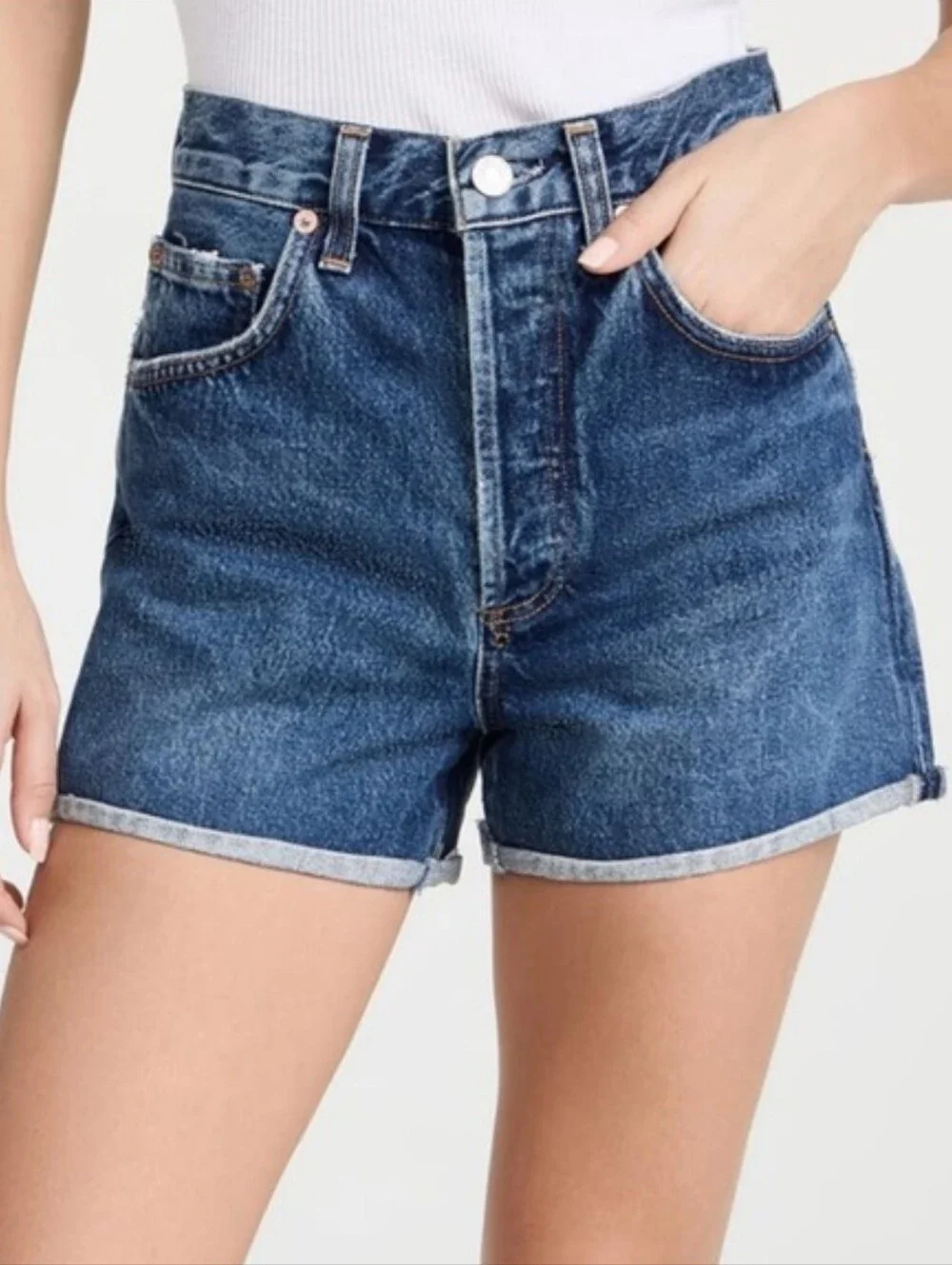 AGOLDE NEW Dee High Rise Rolled Hem Denim Vintage Wash Blue Jean Shorts SZ 31